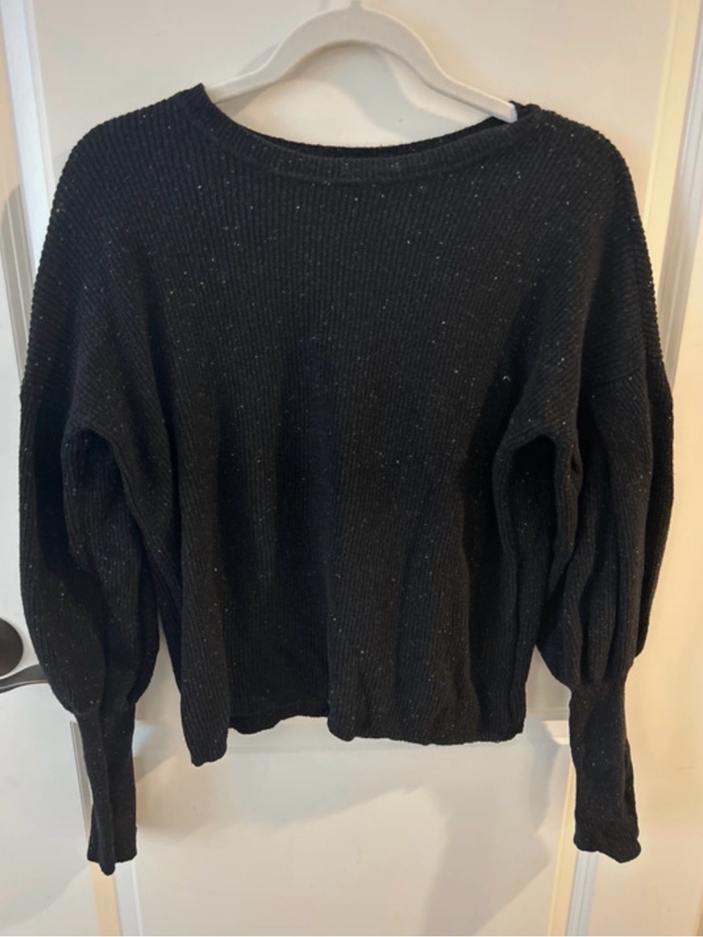 RD Style Black Balloon Sleeve Crewneck Sweater